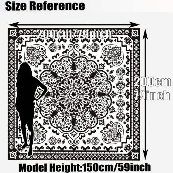 [Vintage Sunshade] Durable Polyester Digital Printed Outdoor Sunshade Canopy | Vintage Black And White Mandala Pattern, Washable, 150Gsm, Four Fixing Ropes, Suitable for Gardens, Camping, And Beaches - Image 3