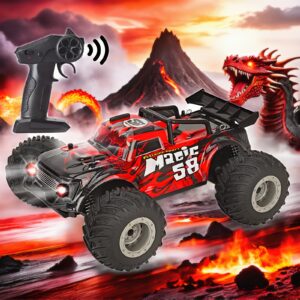 High-Speed RC Monster Truck with LED Lights - 25KM/H All-Terrain Remote Control Car, 2.4GHz Remote, USB Rechargeable, Off-Road Racing Car for Kids & Adults, Birthday/Christmas Gift (Red/Blue) - Durable Construction