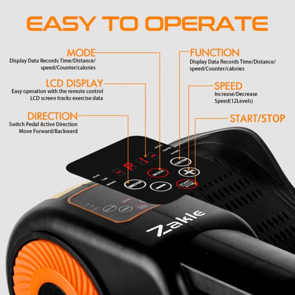 Zakle Under Desk Elliptical Machine, Elliptical Leg Exerciser W/Remote Control & 12 Adjustable Speeds, No-Installation Electric Seated Pedal Exerciser, Elliptical Training Machine 02, Without Battery - Image 4