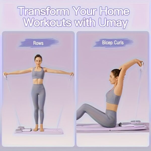 An 8-in-1 multifunctional abdominal board available in three colors, designed for core strength training and Pilates - a foldable portable home gym equipment with adjustable resistance bands, push-up bars, and straps. Includes multiple fitness tools - Image 9