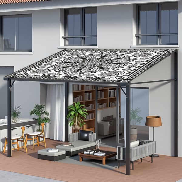 [Vintage Sunshade] Durable Polyester Digital Printed Outdoor Sunshade Canopy | Vintage Black And White Mandala Pattern, Washable, 150Gsm, Four Fixing Ropes, Suitable for Gardens, Camping, And Beaches - Image 9