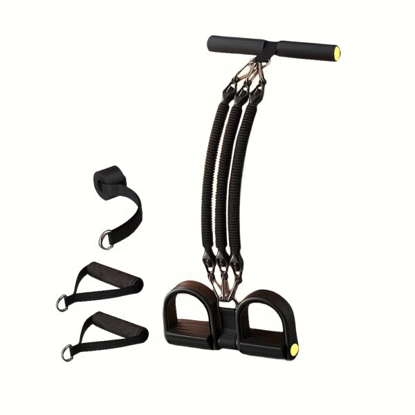 [Durable Pedal Puller] Durable Adjustable Resistance Sliding Pedal Puller | 4-Strand or 2-Strand Pull Cord with Footrest and Handle for Sit-Ups and Fitness Training, Black EVA Material with Two Handles and a Door Clamp - Image 4
