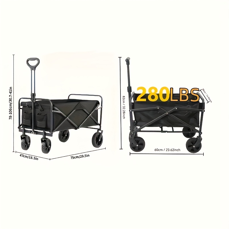 Upgraded 360° All-terrain Heavy-duty Folding Sports Transporter with Adjustable Handle And Cup Holder, Suitable for Gift Packaging for Camping, Beach Travel, Family Picnic, Gardening And Other Scenarios-Wagon Cart - Image 2