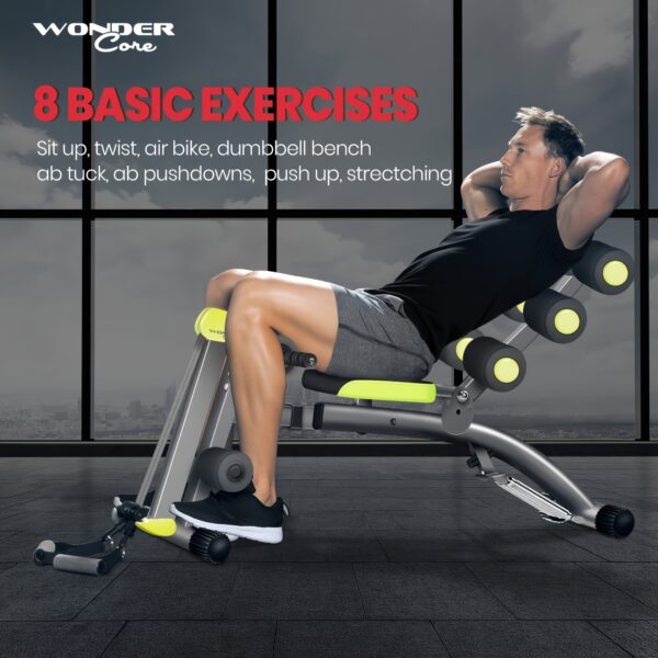 WONDER CORE 2 Total Gym Machine - Adjustable Ab Machine for Stomach Workout, Sit-Up Bench & Ab Lounger Exercise Chair, Home Gym Equipment with Green & Yellow Design, Compact Space-Saving Fitness Chair for Core Training, Multifunctional Fitness, Sleek Workout Equipment, Padded Comfort