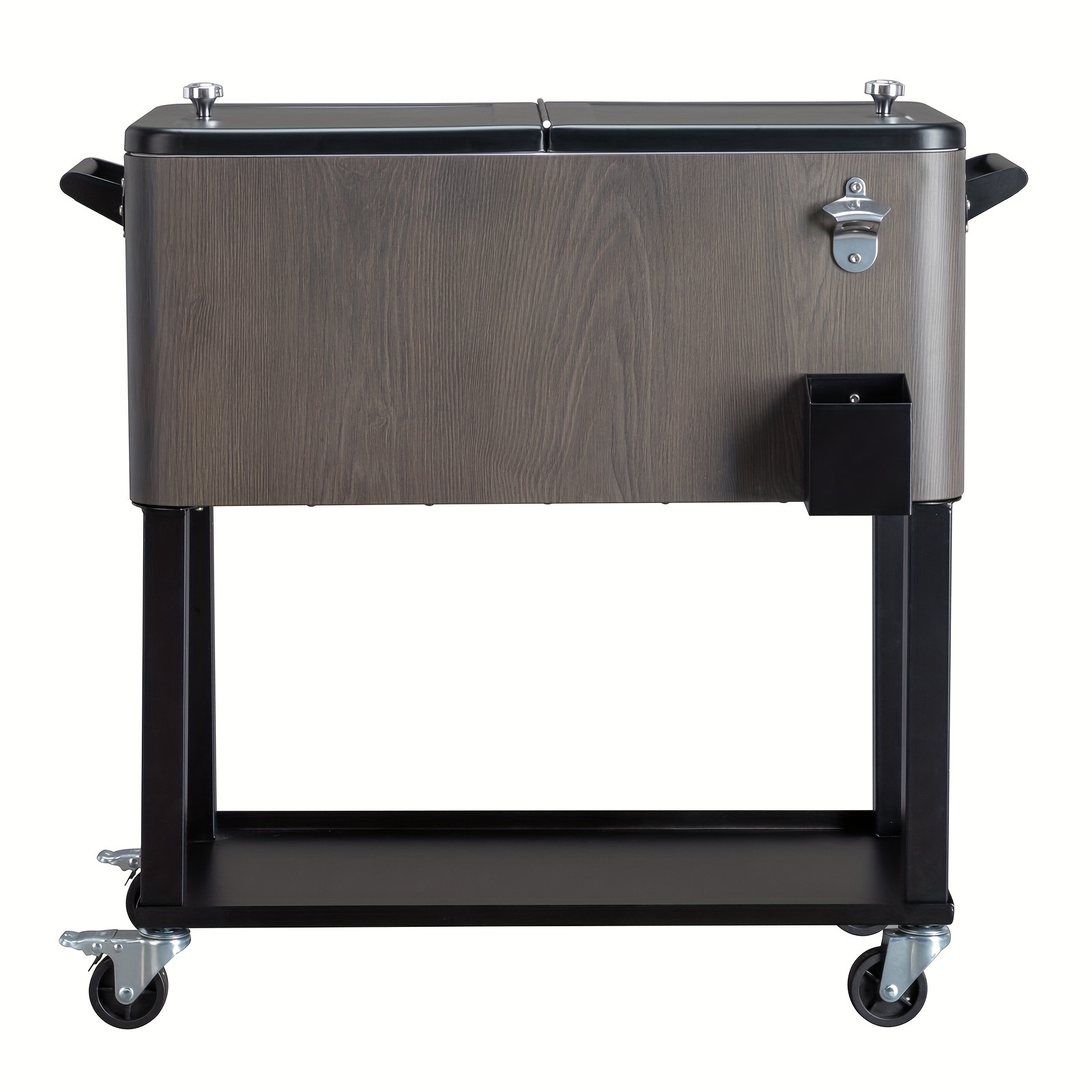 Commercial-Grade Outdoor Grey Wood-Grain Insulated Cooler Cart - Ice Retention for Up to 48 Hours - For Market Stalls & Camping - Durable & Spacious - Ideal Gift for Outdoor Enthusiasts - Image 4