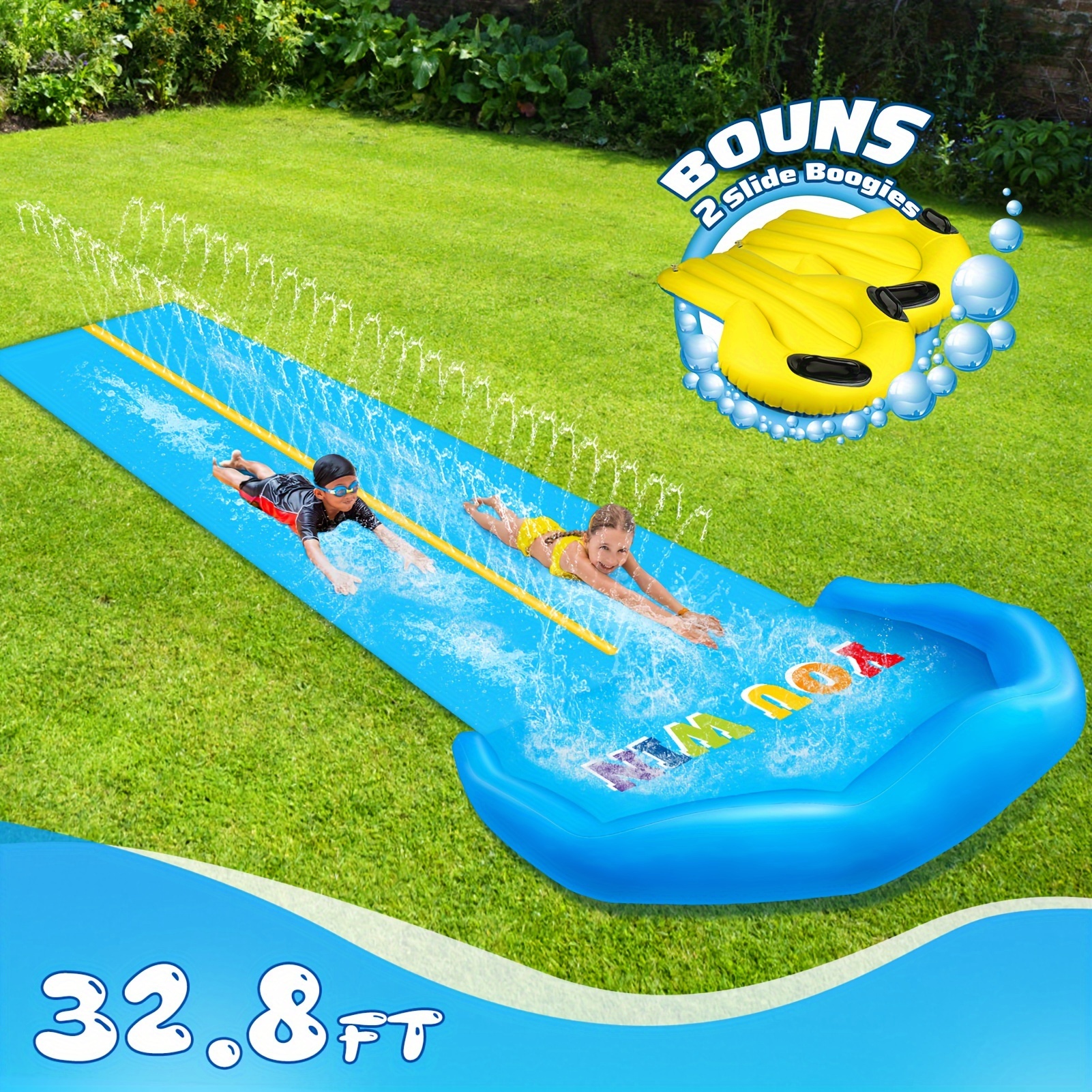 10m Extra Long Water Slide, 32.8ft Inflatable Splash Water Slip with 2 Racing Lanes and 2 Body Boards for Kids Boys Girls Adults Outdoor Summer Water Toys - Image 2