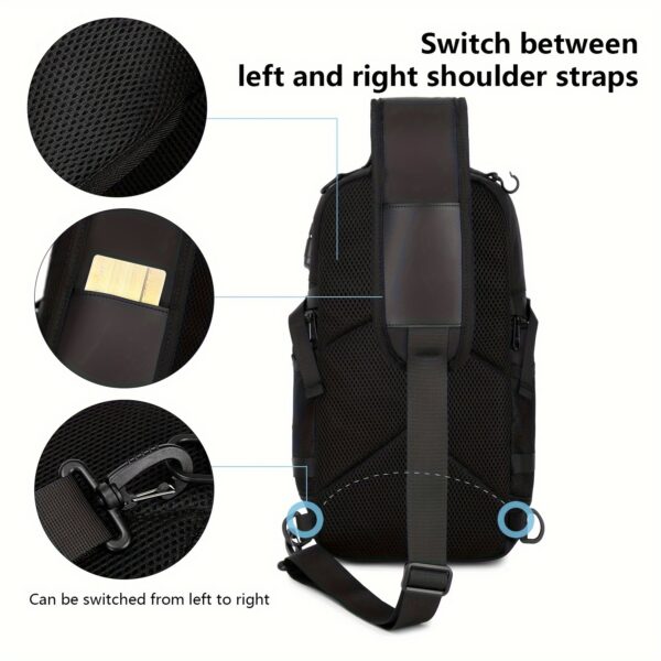 [Anti-Theft Backpack] Lightweight Anti-Theft Sling Backpack | Men's Adjustable Crossbody Bag with Multiple Compartments, Secure Buckle Closure & Mesh Pocket for Travel, Commuting, Daily Use - Black - Image 6