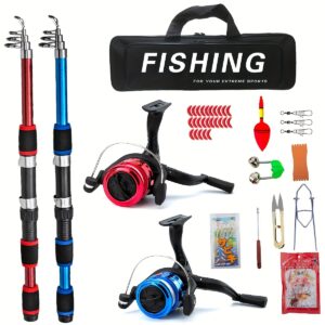 1.8mFishing Pole Set Full Kits with Telescopic Fishing Rod And Spinning Reel Baits Hooks Travel Pole Set