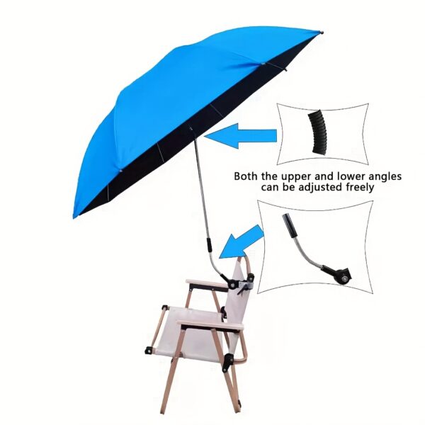 [Portable Sunshade Umbrella] Outdoor portable sunshade umbrella with clip fixation, adjustable angle, suitable for various chairs, UV protection parasol, beach umbrella, golf umbrella, 8-rib design, fiberglass reinforced frame, steel center pole. Ideal for beaches, fishing, camping, picnics, and gardens - Image 6