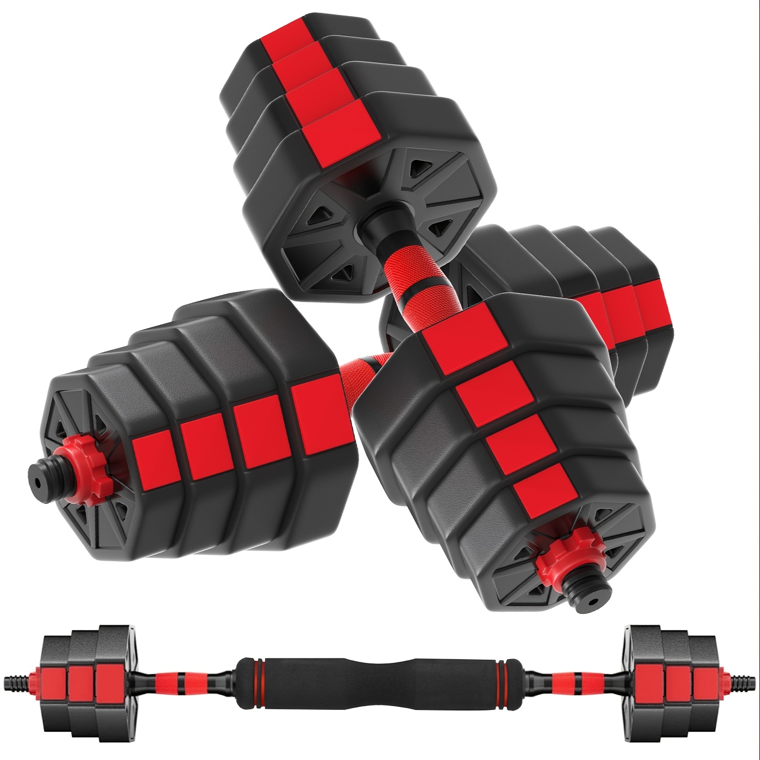 Adjustable Dumbbells Set, 20lbs/70lbs Weight Plate with Connector Used As Barbell, Fitness Strength Exercises for Home Gym, Red