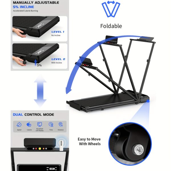 Walking Pad Under Desk Treadmill, Portable Small Treadmills For Home And Office, 3.5HP Super Quiet Brushless Motorized Walking Jogging Running Machine With Remote Control, Without Battery - Image 7