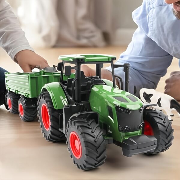 [1pc 16.5" Large Farm Tractor and Trailer Set] Large 16.5" Farm Tractor and Trailer Set, Weather Resistant Plastic, Push Operation, Realistic Vehicle Toy with for Ages 3-6, Ideal for Christmas and Birthday Gifts - Image 7