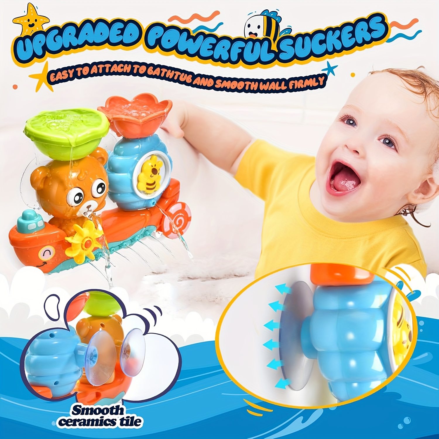 Baby Bath Toy with Two Strong Suction Cups, Kids Bathtub Water Play Bear Boat Toy for Boys and Girls, Ideal Gift for Infants and Toddlers Learning to Shower - Image 7