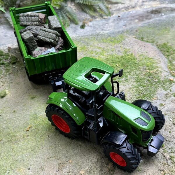 [1pc 16.5" Large Farm Tractor and Trailer Set] Large 16.5" Farm Tractor and Trailer Set, Weather Resistant Plastic, Push Operation, Realistic Vehicle Toy with for Ages 3-6, Ideal for Christmas and Birthday Gifts - Image 5