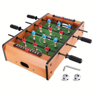 WIN.MAX Wooden Mini Foosball Table: Portable Tabletop Soccer Game With High-Quality Plastic Figures & Rods, Easy Fold & Store Design, Perfect For Adults & 14+, Ideal Gift For Holidays, Celebrations.