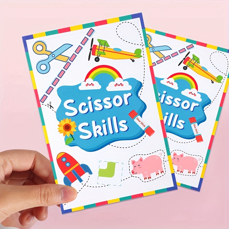 1pc Scissor Skills Activity Book - Interactive Paper Cutting Practice with Airplanes, Rainbows & Animals | DIY Art Projects, Birthday Party Favors, Shower Decorations | Educational Craft Supplies