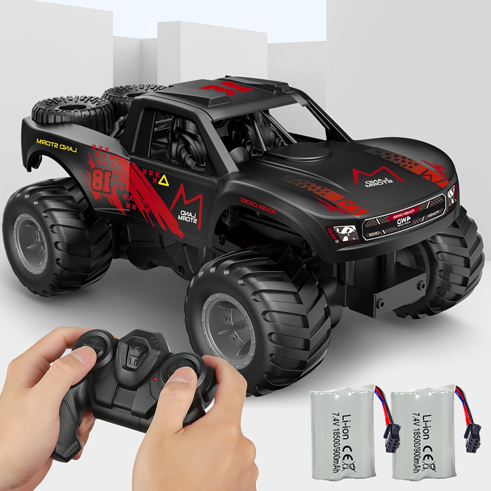 Remote Control Cars For Boys, Rc Truck 4x4, 1:16 Scale, Off-Road Truck With Two Rechargeable Batteries, High Speed Vehicle.