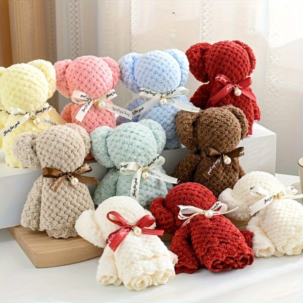 24pcs Cute Bear Towel Gift Set with Transparent Bags & Ribbon - Perfect for Weddings, Birthdays, Mother'S Day & Christmas Party Favors (12pcs Towel Bear + 12pcs Tote Bags), Gift Packaging|Playful Bear Design|Gift Bags - Image 2