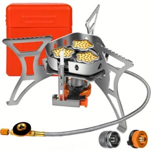 [Windproof Camping Stove] Portable 7200W Windproof Stainless Steel Camping Stove | Foldable Design, Suitable for Outdoor Backpacking, Hiking & Picnicking