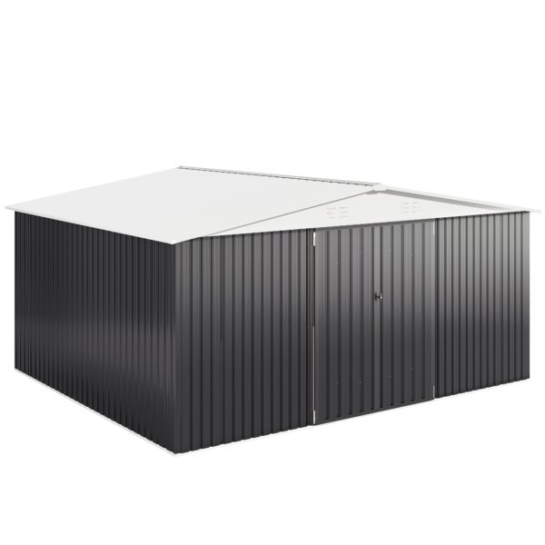 [12x14 FT Metal Shed] Super Spacious 12x14 FT Metal Storage Shed | Durable Frame, Lockable Door, White Roof | For Garden, Backyard, Patio, Tool Storage, Gifts For Boyfriend Or Husband - Image 5