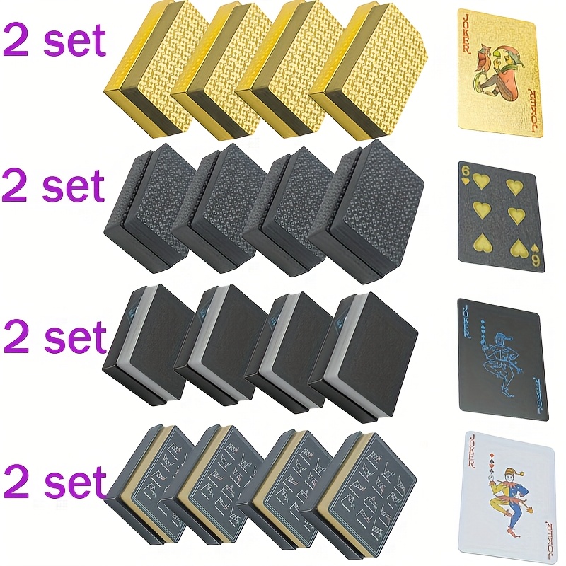 4 Decks Waterproof Playing Cards, Plastic Golden Foil Playing Card, Standard Poker Cards, 4 Colors Cool Games Gifts for Adults Family Party And Game (Golden Black K-word Constellation)