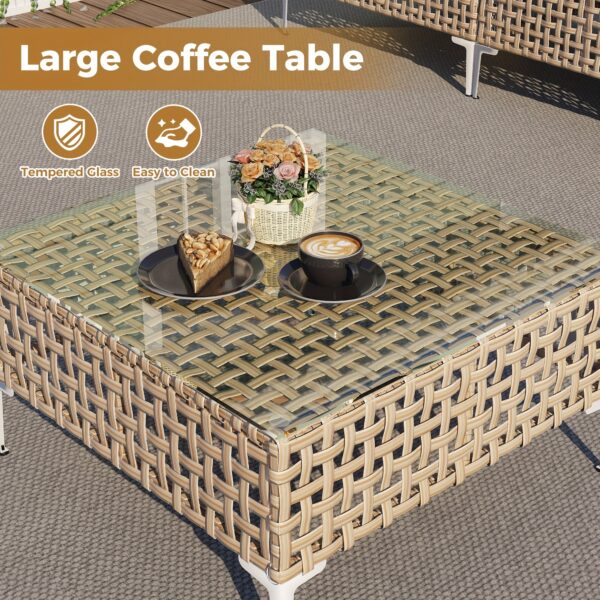 7pcs Outdoor Rattan Sofa Set with Coffee Table, Waterproof Seat Cushion, All-weather Seating - Suitable for Patios, Gardens, Poolside Outdoor Furniture - Image 9