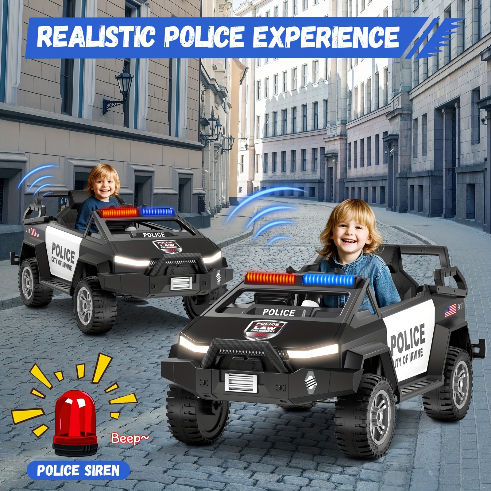 24V Youngsters' Remote-Controlled Police Car with Remote Control, Alarm, Flashing, Music, Spring Suspension, Suitable for 3-8-year-old Girls and Boys' Birthdays or Various Holiday Gifts - Image 2
