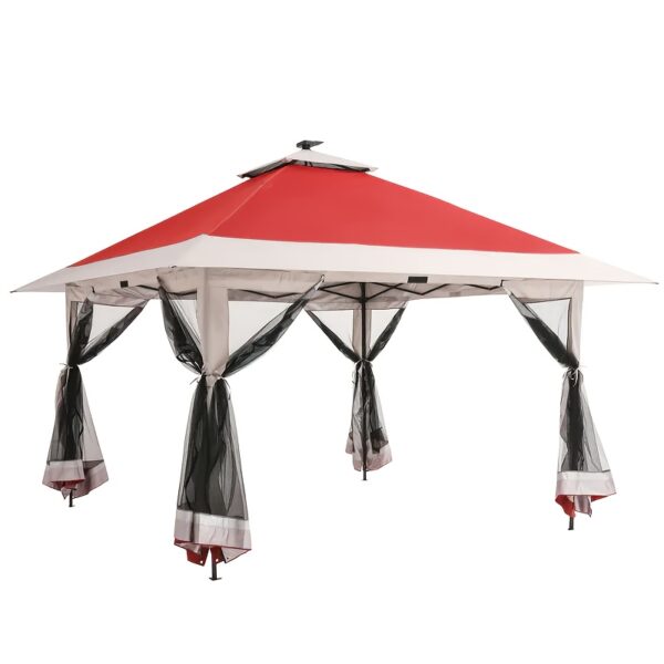 13x13ft Instant Pop-Up Gazebo with Mosquito Net & Double Roof, Adjustable Height UV-Resistant Canopy Tent, Red & Light Gray Outdoor Shelter for Patio, Backyard, Camping, Garden, Outdoor Tent Canopy, Patio Shelter, Elegant Patio Cover, Outdoor Canopy, Foldable Gazebo, Lightweight Tent, Outdoor Shade, Outdoor Enthusiasts - Image 3