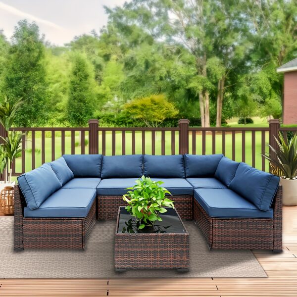 [FOHO Patio] FOHO 1 Set Waterproof Rattan Patio Furniture | Soft Cushions, Light-Resistant Metal And Plastic Frame - No Power Needed, Ideal for Indoor/Outdoor Use - Image 6