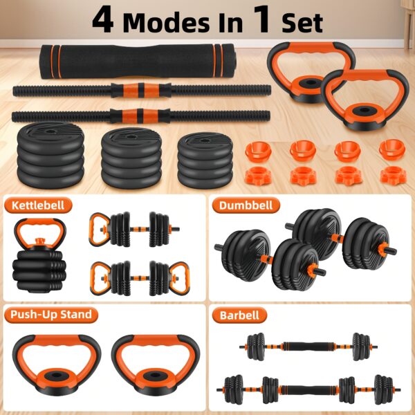 Versatile 70Lb Adjustable Dumbbell Set - 4-in-1 Design: Dumbbells, Barbells, Kettlebells And Push-up Stand - Perfect for Home Gym with Connectors - Image 10