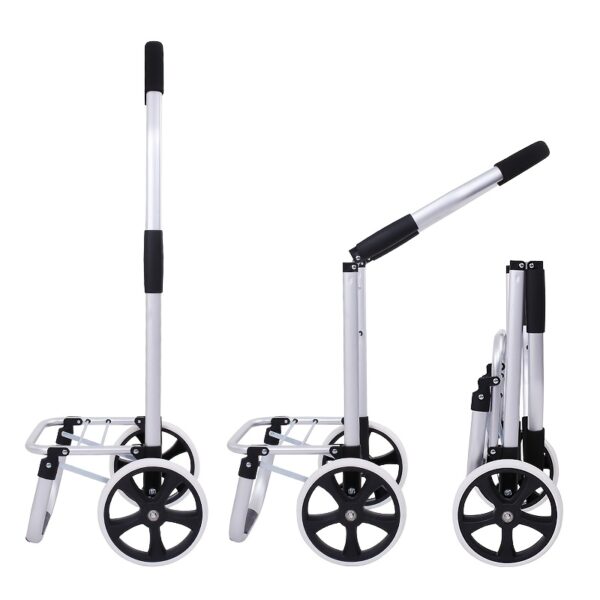 [Foldable | Aluminum Alloy] 1pc Foldable Shopping Cart | Large Wheels, Aluminum Alloy Frame, Quiet Trolley, Portable Grocery Cart | Above 10L Capacity, Elderly Aid, 50kg Load-Bearing Capacity - Image 4