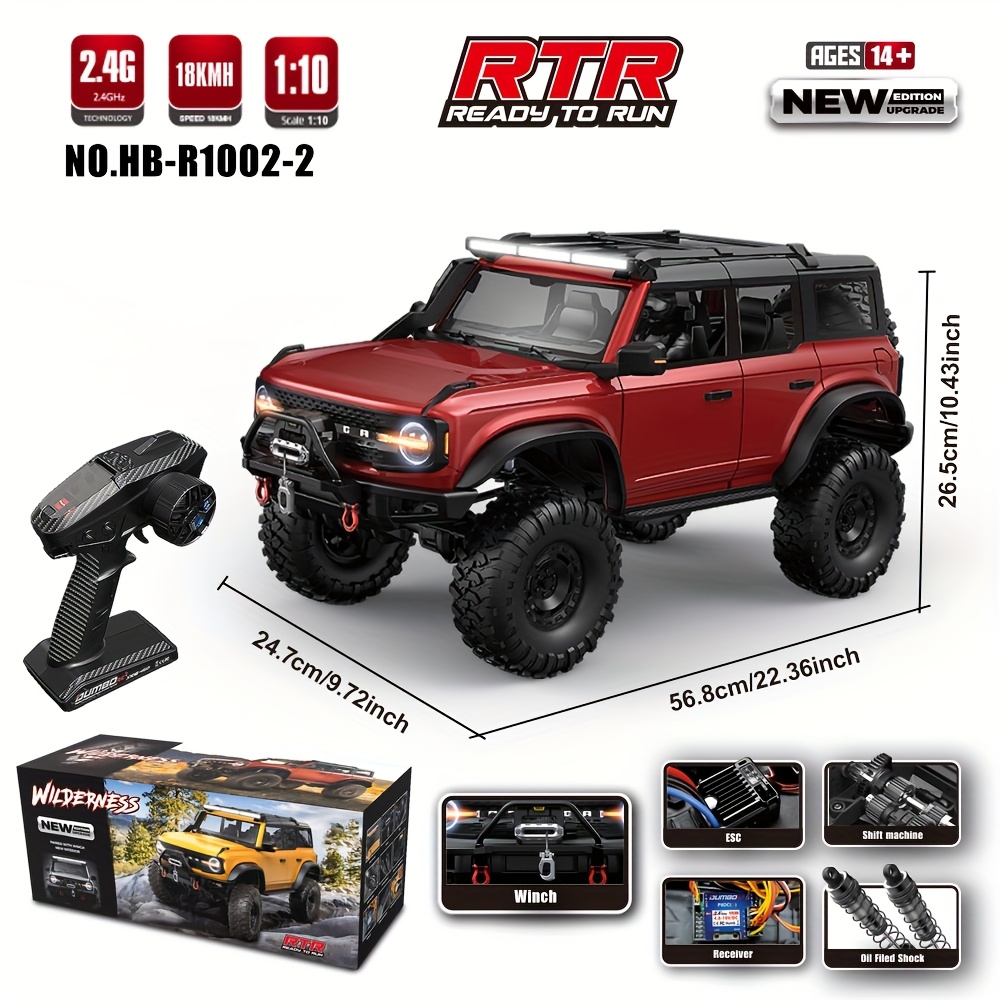 1/10 Scale RC Crawler with LED Lights & Winch - 4x4 Off-Road Remote Control Truck, High/Low Speed, RTR Rock Buggy with, Compatible with, for Adults &, Off-Road Racing - Ideal Gift for RC Car Enthusiasts, Outdoor Adventure, Aggressive Design, Sturdy Construction - Image 17