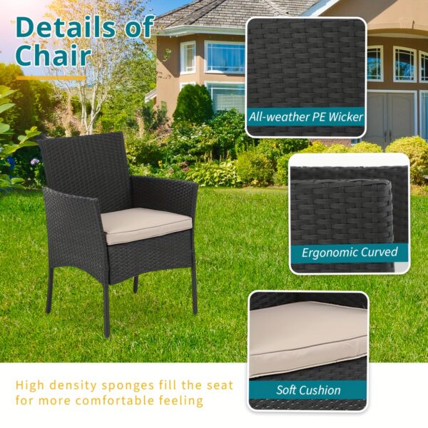 Patio Furniture Set 3pcs Wicker Furniture Wicker Table and Chairs with Coffee Table for Outdoor Garden Furniture Set with Cushions for Yard, Balcony, Poolside - Image 2