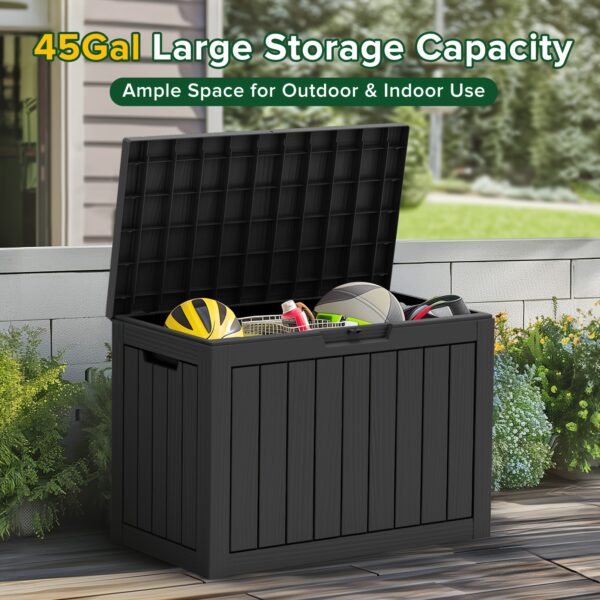 EasyUp All-Weather Outdoor Deck Box - Heavy-Duty Resin Construction, High Quality Flip-Top Lid, Minimalist Design for Patio, Deck & Backyard Storage (32GAL, 40GAL, 50GAL, 60GAL, 90GAL, 120GAL) - Coffee & Black, Deck Box for Outdoor Storage, Patio Organization, Contemporary Style, Durable Construction, Patio Decorators, Box, Cabinet, Rack for Outdoor Storage - Image 8