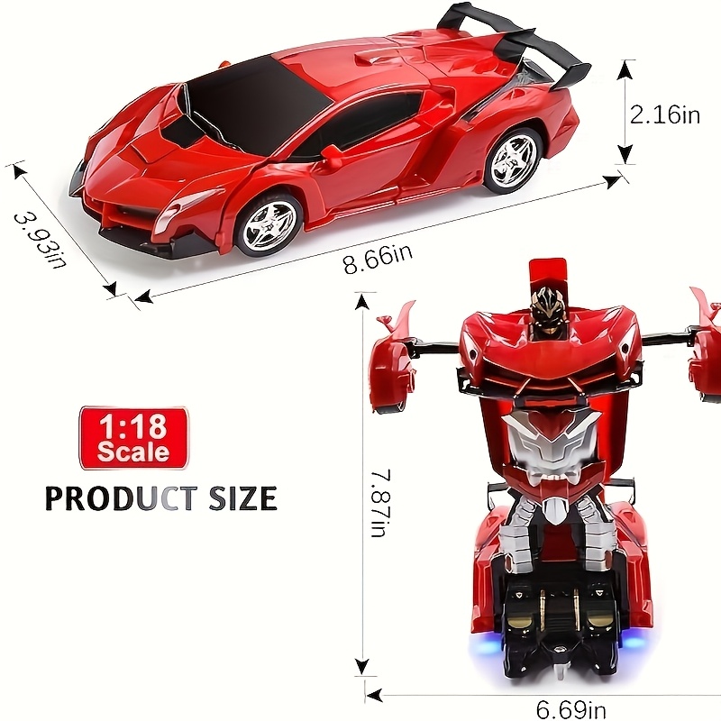 Red Transforming Robot Car With LED Headlights, 2.4Ghz Remote Control, 360° Rotating Drift, One-Button Deformation, Cool Flashing Lights, Durable ABS Plastic, Perfect Gift For Boys And Girls - Image 2