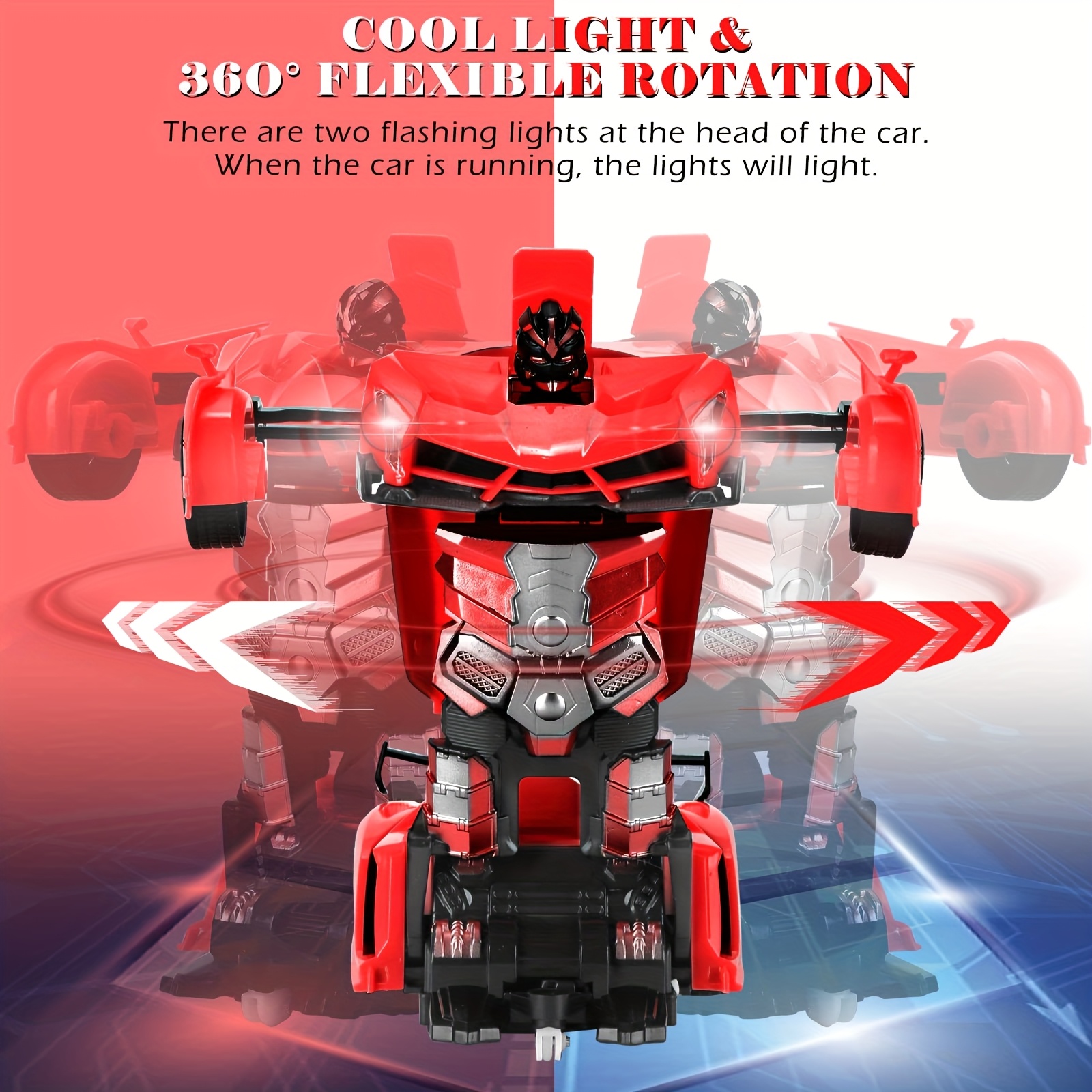 Red Transforming Robot Car With LED Headlights, 2.4Ghz Remote Control, 360° Rotating Drift, One-Button Deformation, Cool Flashing Lights, Durable ABS Plastic, Perfect Gift For Boys And Girls - Image 4