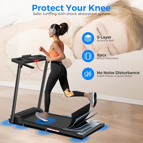 [Portable Foldable Treadmill] 300 LBS Capacity 3.0 HP Portable Foldable Treadmill - Walking Treadmill With Handle Bar, LED Display, Compact Design - Perfect for Home Office, Christmas Gifts - Image 2