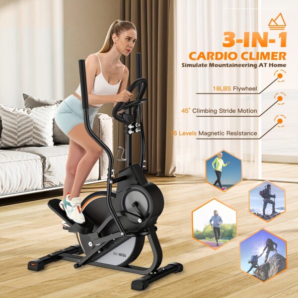 SRIFY Pro Cardio Climber Stepping Elliptical Machine For Home Gym, 3-in-1 Elliptical Machine Stair Stepper Trainer, Total Body Fitness Cross Trainer With Hyper-Quiet Magnetic Drive System, Quiet Magnetic Driving System, 16 Resistance, Without Battery - Image 2
