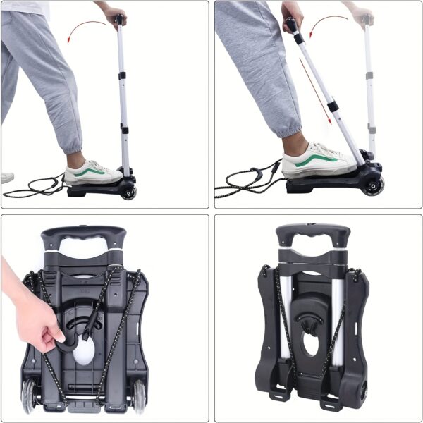 [Folding Hand Truck Dolly] 1pc Lightweight Aluminum Folding Hand Truck Dolly with 2 Wheels - Portable, Collapsible Luggage Cart for Airport Travel & Moving, Black, Travel Essentials|Ergonomic Handle|Durable Plastic Base, Travel Cart - Image 2