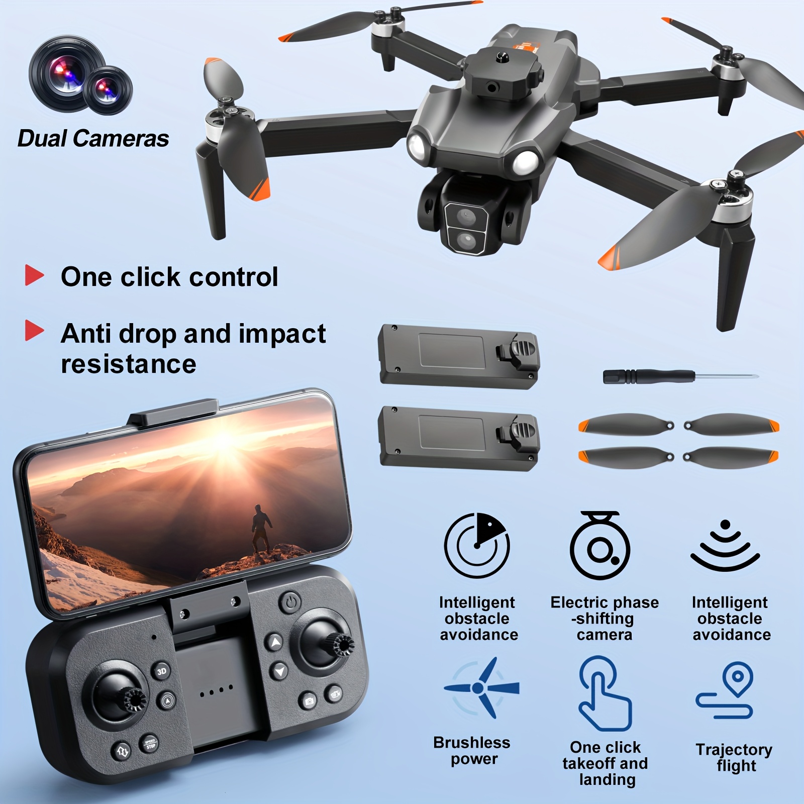 2025 Long-Flight Dual Camera Drone For Adults - Optical Flow Positioning, 360° Obstacle Avoidance, Brushless Motor, LED Lights, Dual Batteries & Spare Kit - Ideal Starter UAV & Holiday Gift