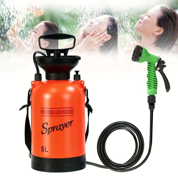 [Portable Sprayer] SPRAVER 1.3/2 Gallon High-Pressure Sprayer | Portable Camping Shower with 7 Spray Modes, Removable Hose & Shower Head - Ideal for Outdoor Travel, Hiking, and Pet Bathing - Orange Plastic Design - Image 7