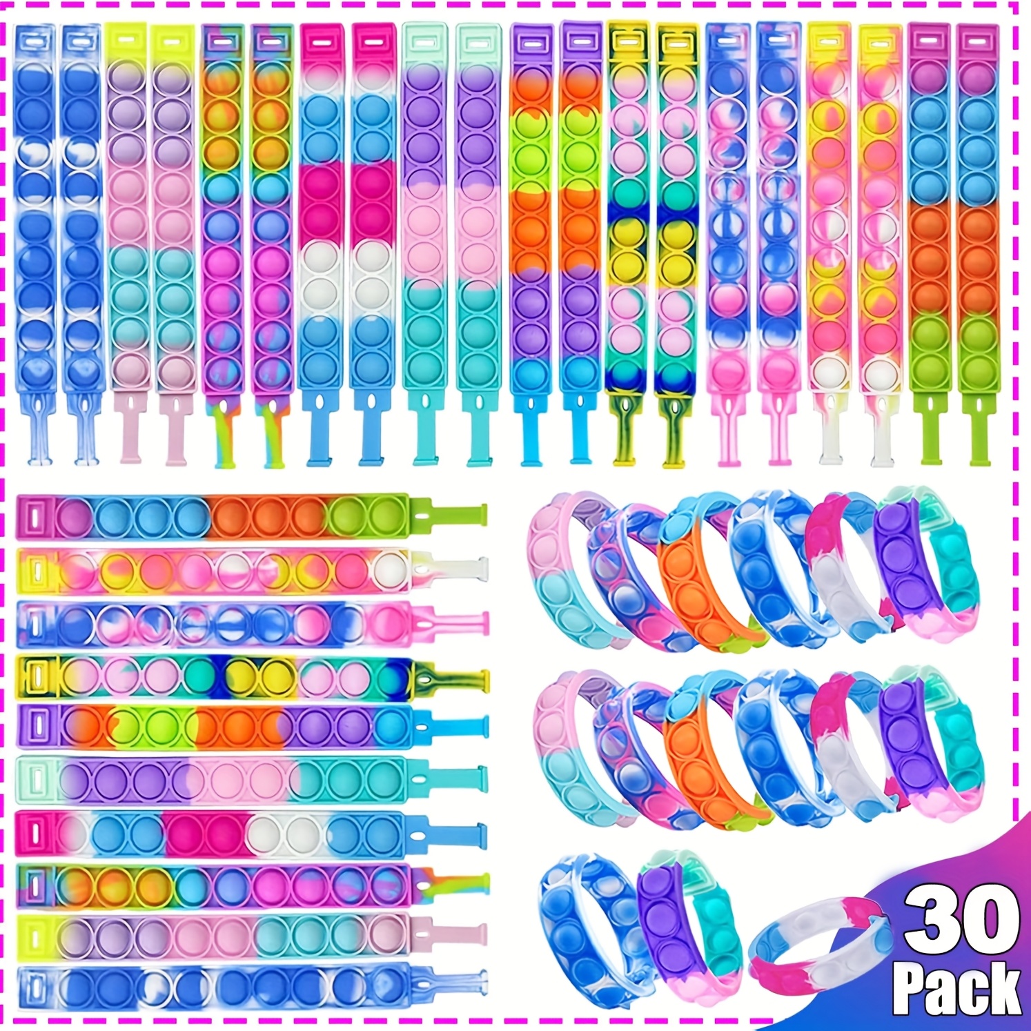 MEZHOBBY 30pcs/100pcs Pop Bracelet Party Favors Fidget Bracelet It Birthday Party Favors For Kids Goodie Bags Stuffers Classroom Prizes Brand - Image 5