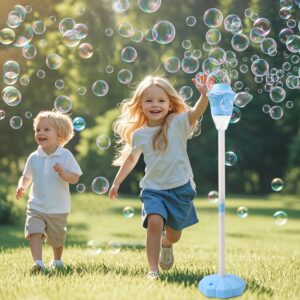 Automatic Bubble Machine with Music & Lights, Adjustable Height Stand - USB Rechargeable Portable Kids Bubble Toy for Outdoor/Indoor Play, Parties, Weddings, Garden Fun (Red/Blue), Playful Design, Easy Control Panel