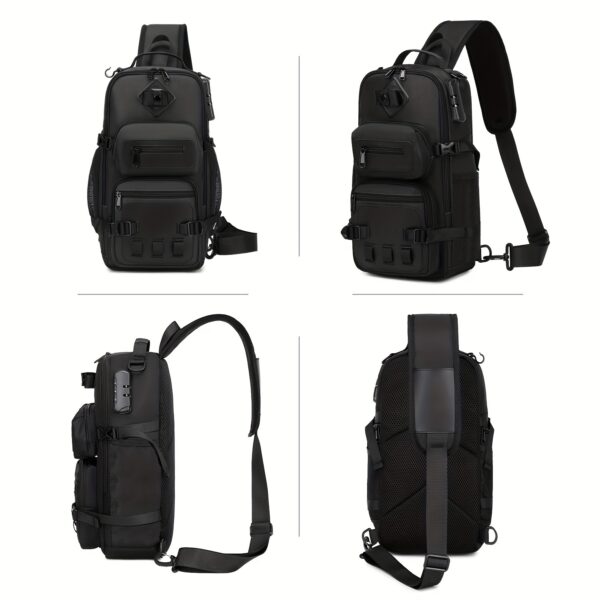 [Anti-Theft Backpack] Lightweight Anti-Theft Sling Backpack | Men's Adjustable Crossbody Bag with Multiple Compartments, Secure Buckle Closure & Mesh Pocket for Travel, Commuting, Daily Use - Black - Image 12