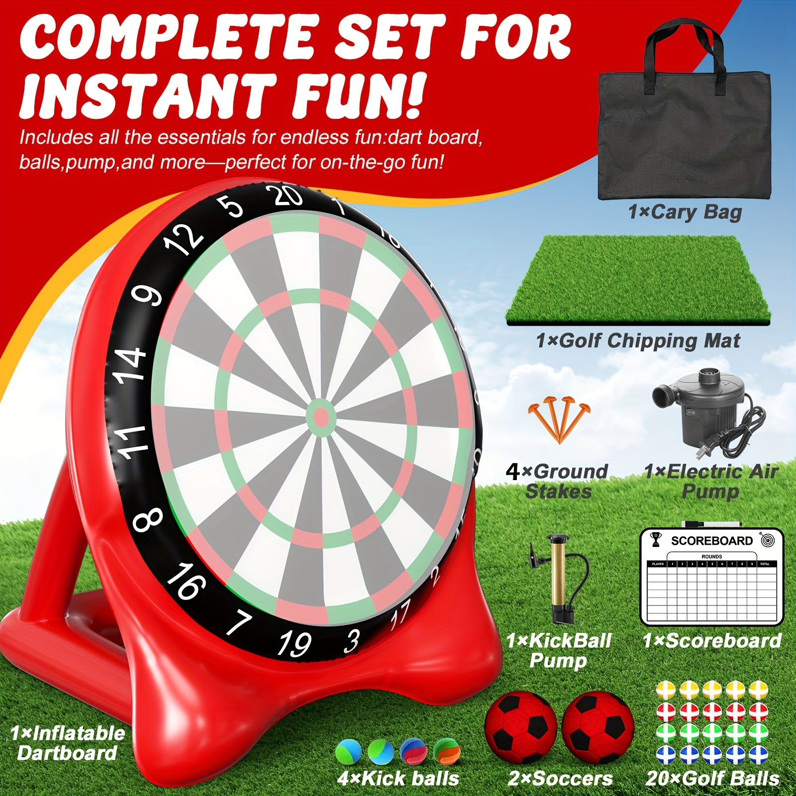 Inflatable Soccer Dart Board, Giant Kick Darts, Indoor Outdoor Lawn Yard Games for Kids Adults Family, Big Jumbo Carnival Games for Party | 6ft Dart Boards with Pump - Image 6