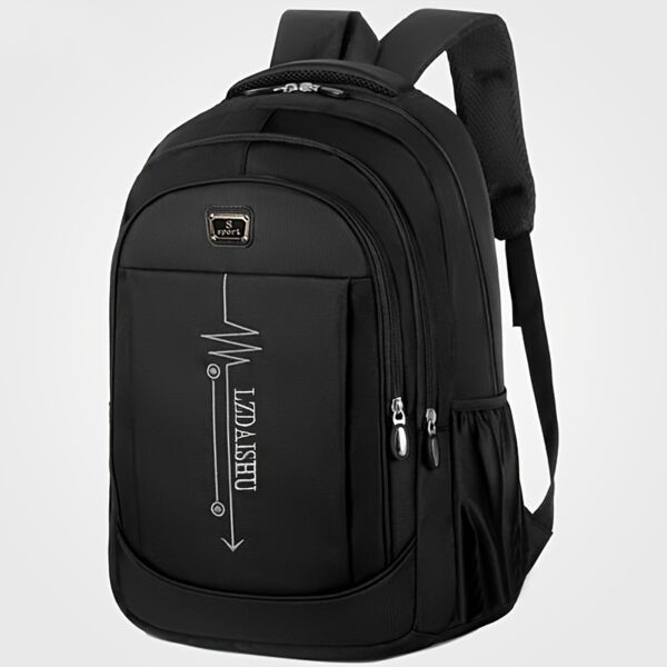 [Lightweight Backpack] Lightweight Canvas Men's Backpack | Large Capacity, Adjustable Straps, Multiple Compartments for School, Travel & Work, Black with White Stitching, Casual Daypack, Travel Backpack, Modern Backpack, Durable Stitching, Secure Zipper Closure - Image 3