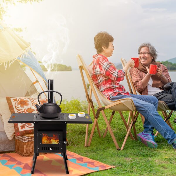 [Wood Stove] Portable Wood Burning Stove | Camping Wood Stove, Outdoor Tent Stove With Stainless Chimney Pipes, Tent Stove Jack & Gloves For Outdoor Camping Cooking And Heating (Black) - Image 7