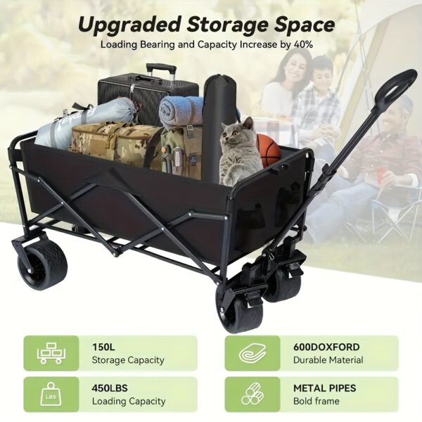 [Robust Build] Heavy-Duty Foldable Black Metal Hand Trolley with All-Terrain Wheels - Versatile for Camping, Travel, Sports, Fishing & BBQs, Easy Storage, No Power Required - Image 7