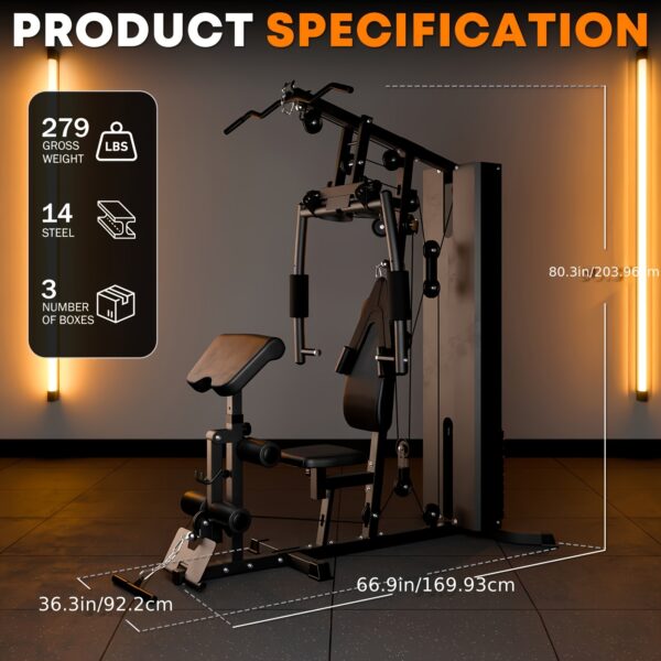 138LBS Weight Stack Home Gym Station, All In One Workout Machine For Full Body Strength Training, Multifunctional Home Gym System, Without Battery - Image 7