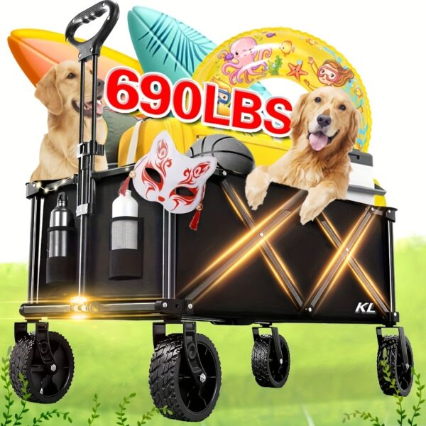 [Heavy-Duty Cart] Heavy-Duty Folding Utility Cart | 360° Rotating All-Terrain Wheels, Portable, Large Capacity Hand Truck - Holds Up To 690 Lbs, Available In Red, Blue, Black - Image 3